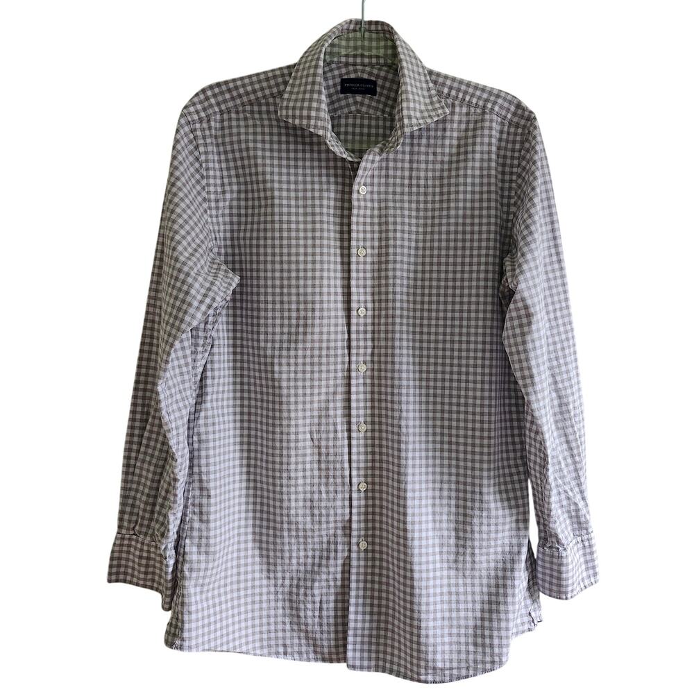 Proper Cloth Men's Medium White/Gray Checked Luxury Long Sleeved Button Down